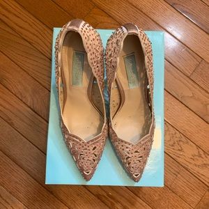 Champagne Crystal Embellished Laser-Cut Pumps